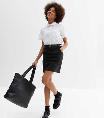 Girls Black Slim Stretch Belted School Skirt