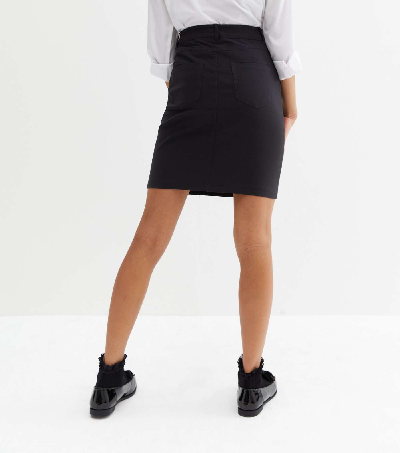 Girls Black Button High Waist School Skirt Image 4