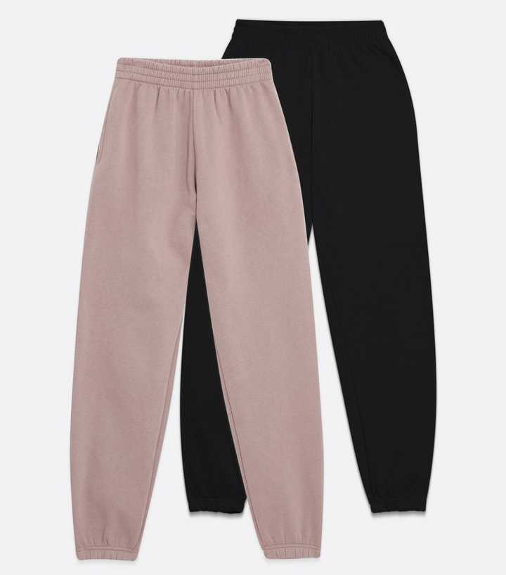 Girls 2 Pack Light Brown and Black Cuffed Joggers