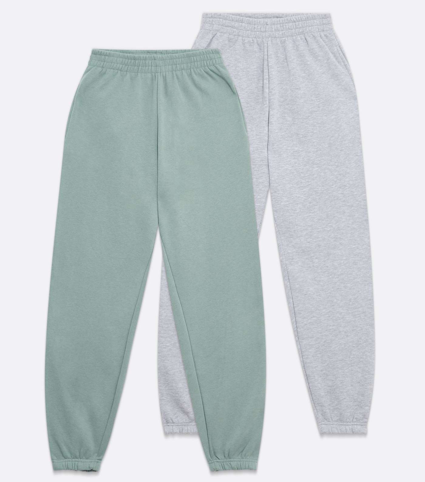 Girls 2 Pack Light Green and Grey Cuffed Joggers Image 5