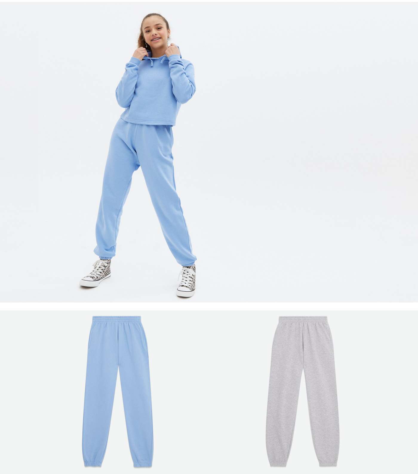 Girls 2 Pack Pale Blue and Grey Cuffed Joggers
