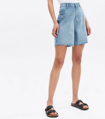 Tall Blue Denim Raw Hem Bermuda Shorts 