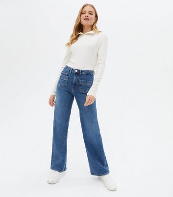 ONLY Blue High Waist Pocket Front 