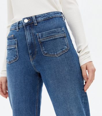 Jeans with store square front pockets