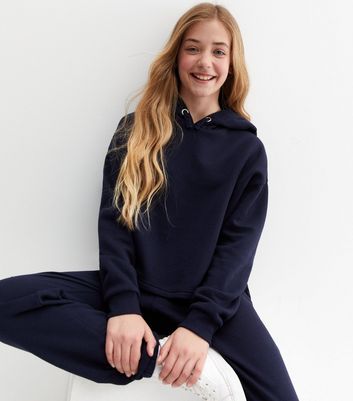 Girls Navy Boxy Long Sleeve Hoodie New Look