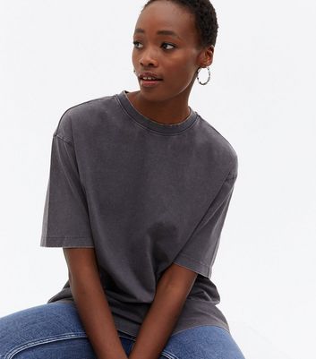 Tall Dark Grey Acid Wash Oversized T 