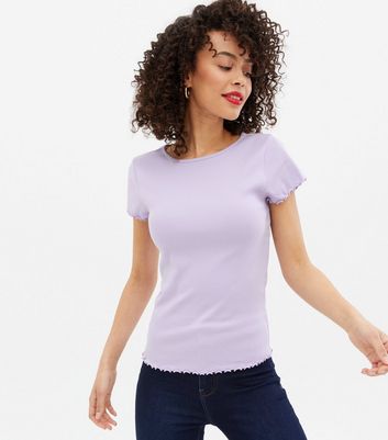 Tall Lilac Ribbed Frill T Shirt New Look