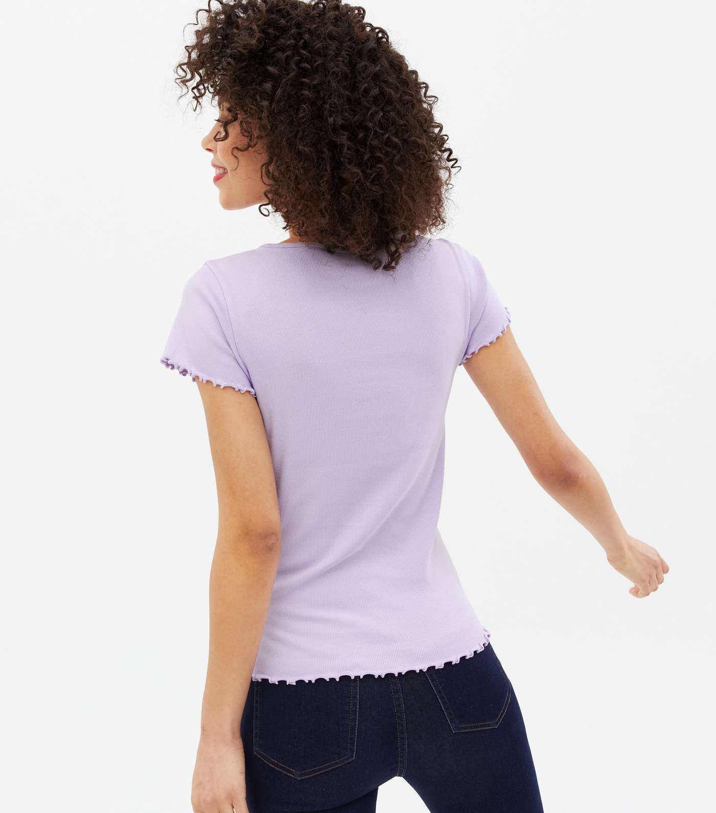 Tall Lilac Ribbed Frill T-Shirt Image 4