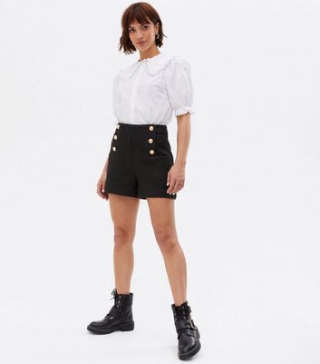 Black Bouclé Button Front Shorts | New Look