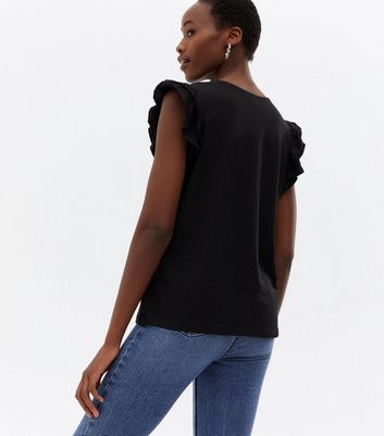 Black frill sleeve t shirt Clearance