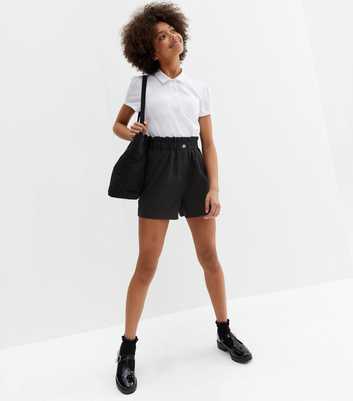 Girls Black High Waist Elastic Back School Shorts