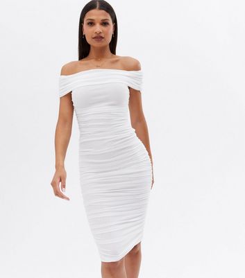 long white bardot dress