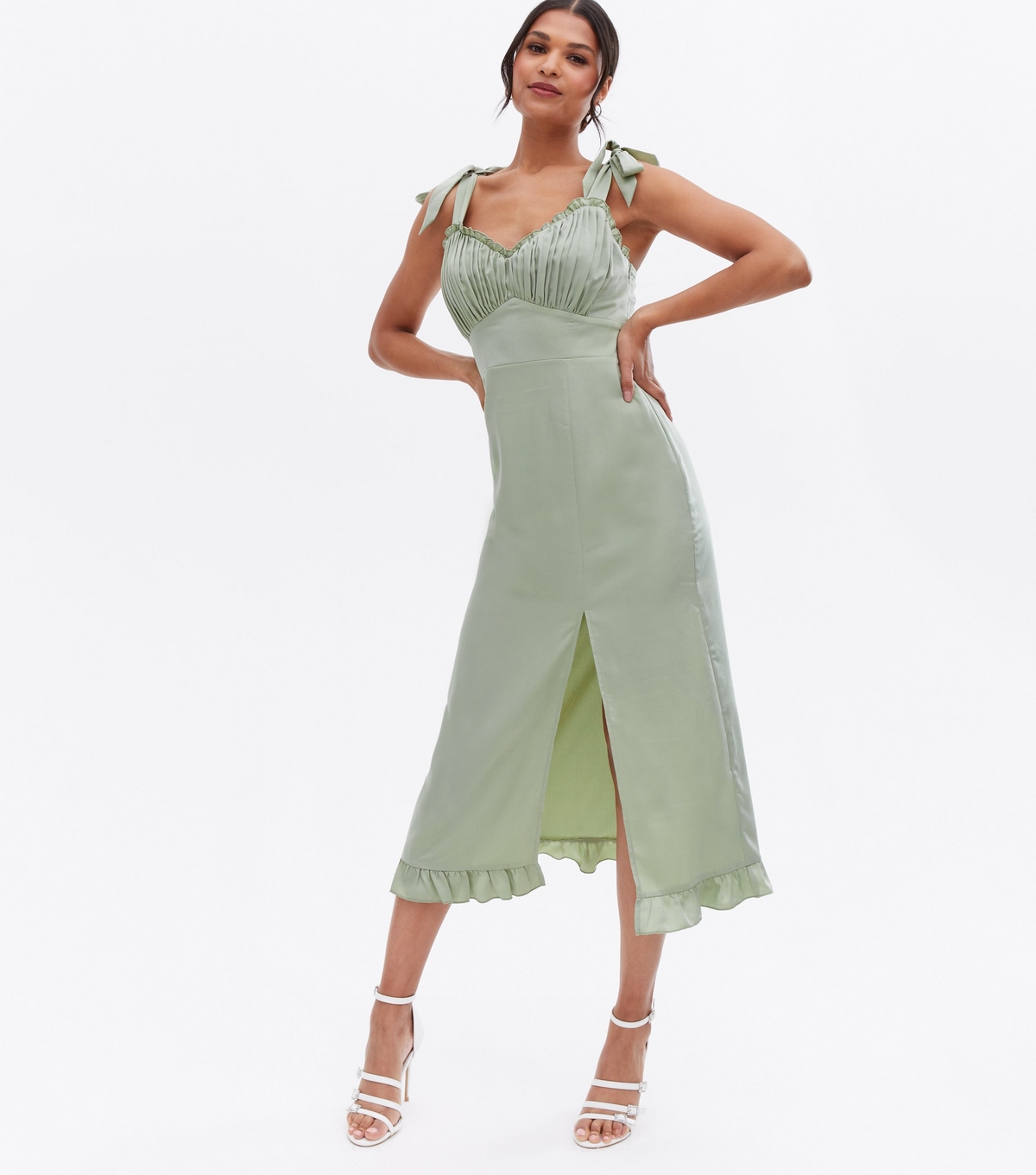 Women's Light Green Tie Strap Midi Dress Little Mistress New Look