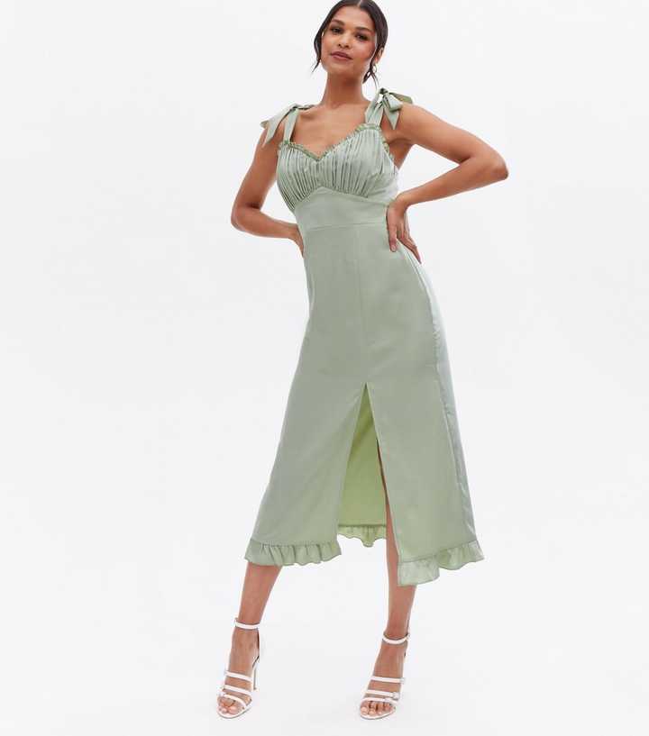Little Mistress Light Green Tie Strap Midi Dress
