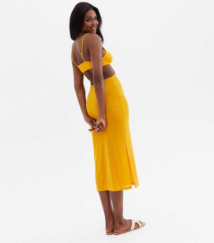 Yellow Cut Out Midi Dress