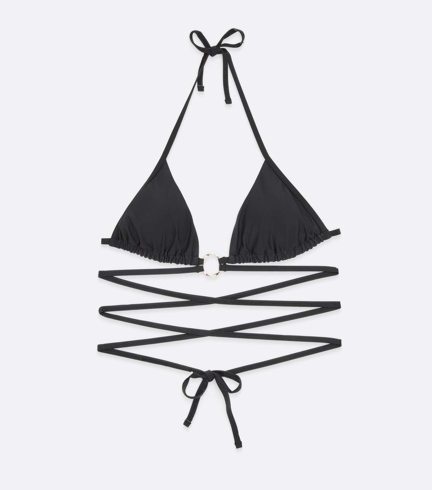 Black Ring Tie Strappy Triangle Bikini Top Image 5