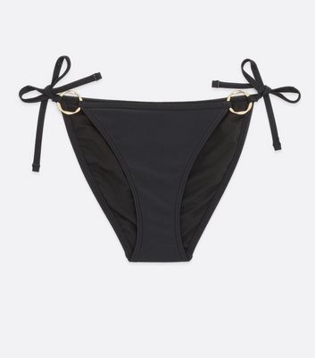 Black Ring Tie Side Bikini Bottoms New Look