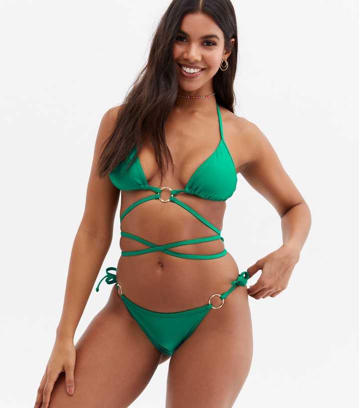 Green Ring Tie Side Bikini Bottoms