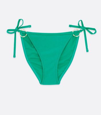 Green Ring Tie Side Bikini Bottoms New Look