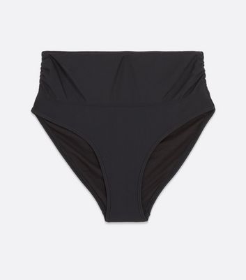 Black Fold Down High Waist Bikini Bottoms New Look