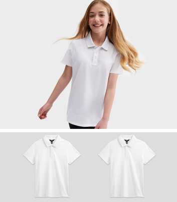 Girls 2 Pack White Unisex Short Sleeve School Polo Shirts