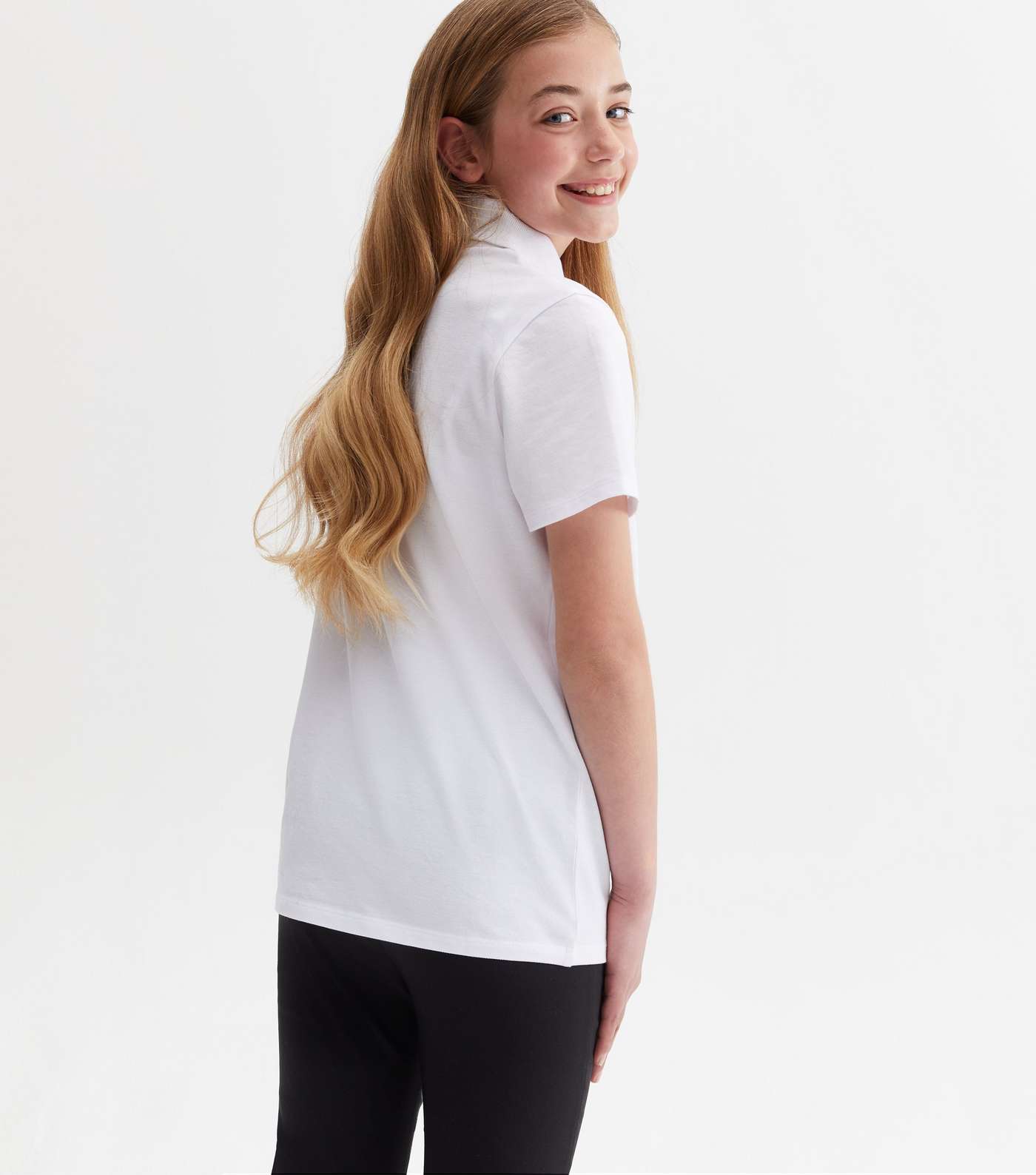 Girls 2 Pack White Unisex Short Sleeve School Polo Shirts Image 4
