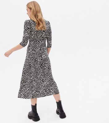 Black Animal Print Keyhole Split Midi Dress New Look