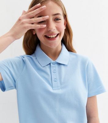 Girls Pale Blue Collared Short Sleeve School Polo Shirt New Look