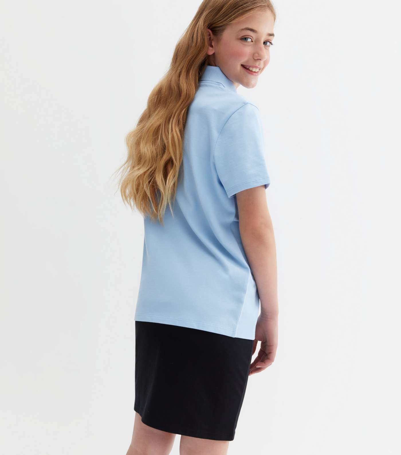 Girls Pale Blue Collared Short Sleeve School Polo Shirt Image 4
