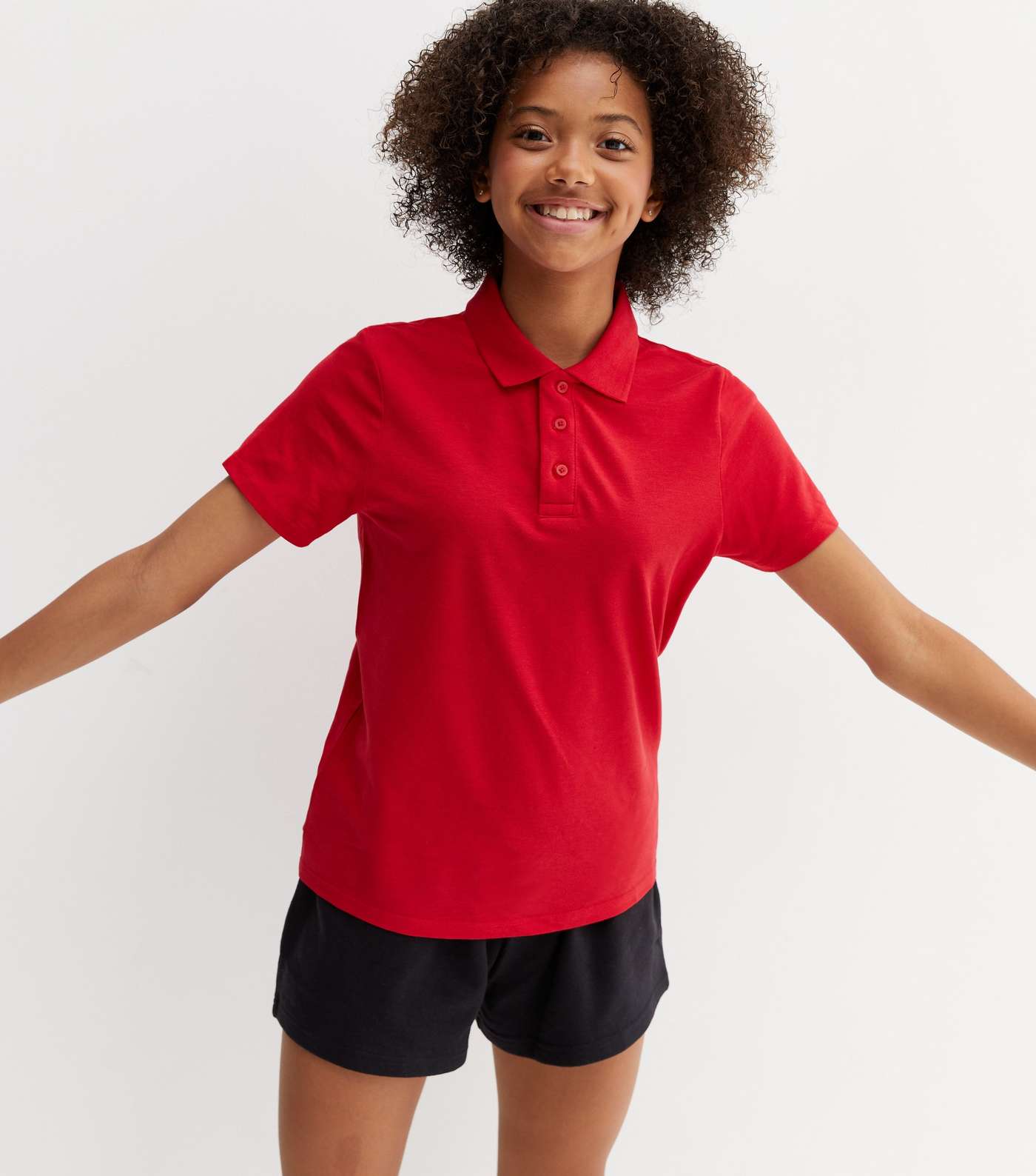 Girls Red Collared Short Sleeve School Polo Shirt Image 2