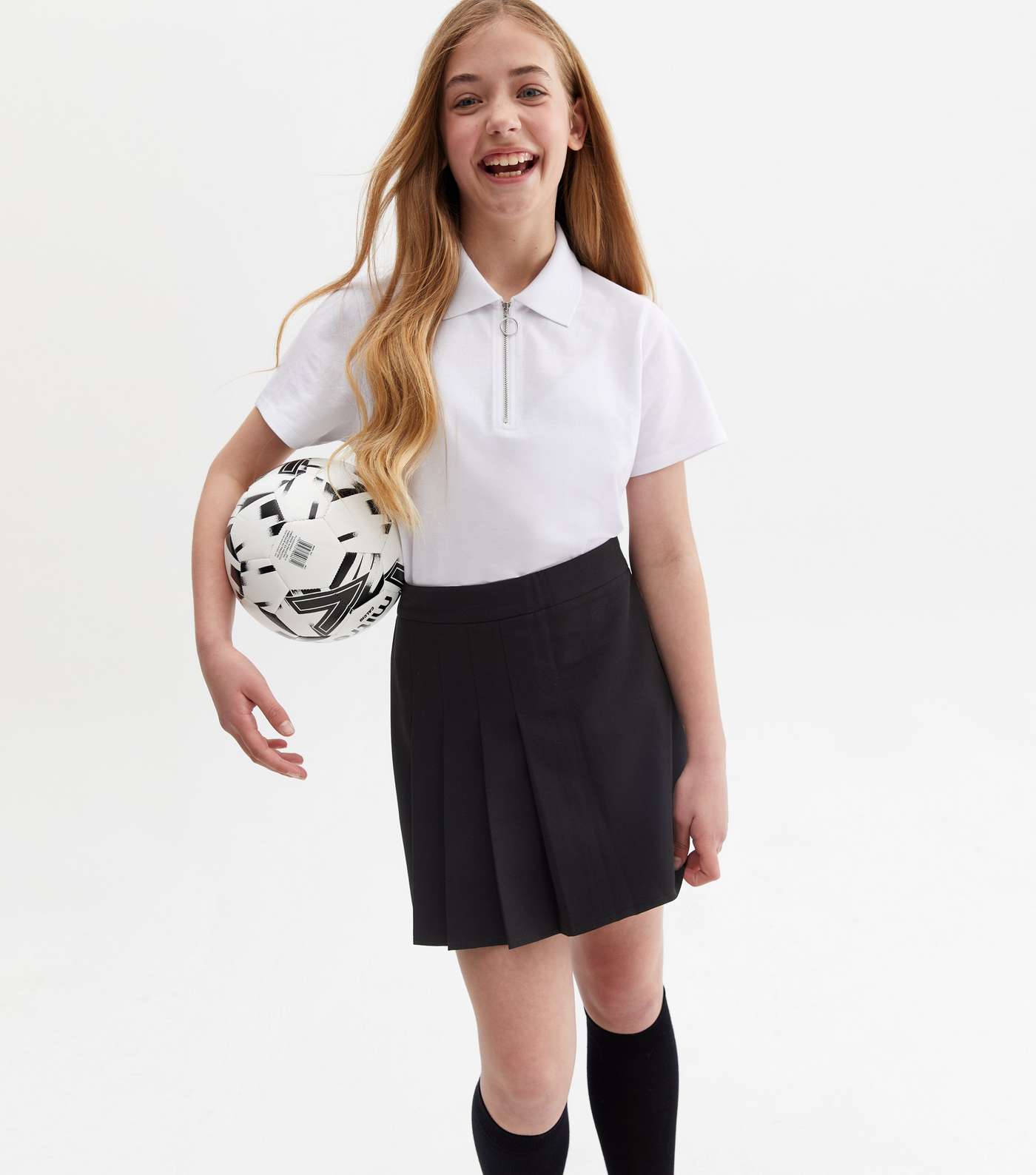 Girls White Piqué Zip Collar Polo School Shirt
