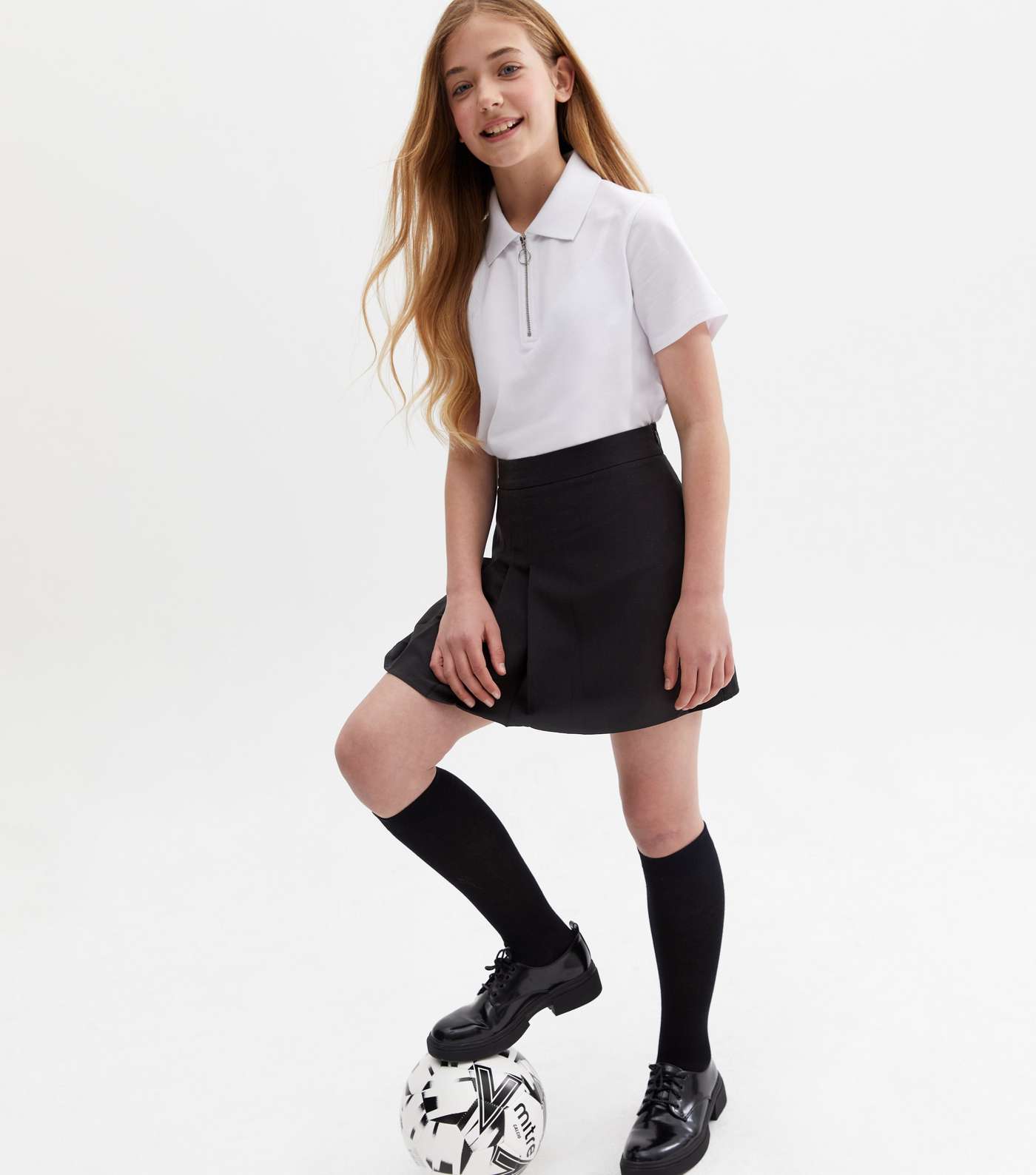 Girls White Piqué Zip Collar Polo School Shirt Image 3