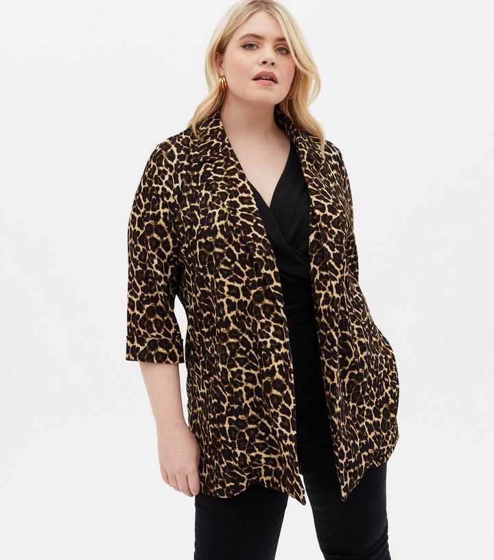 Curves Brown Leopard Print Scuba Blazer | New Look