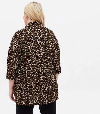 Curves Brown Leopard Print Scuba Blazer New Look