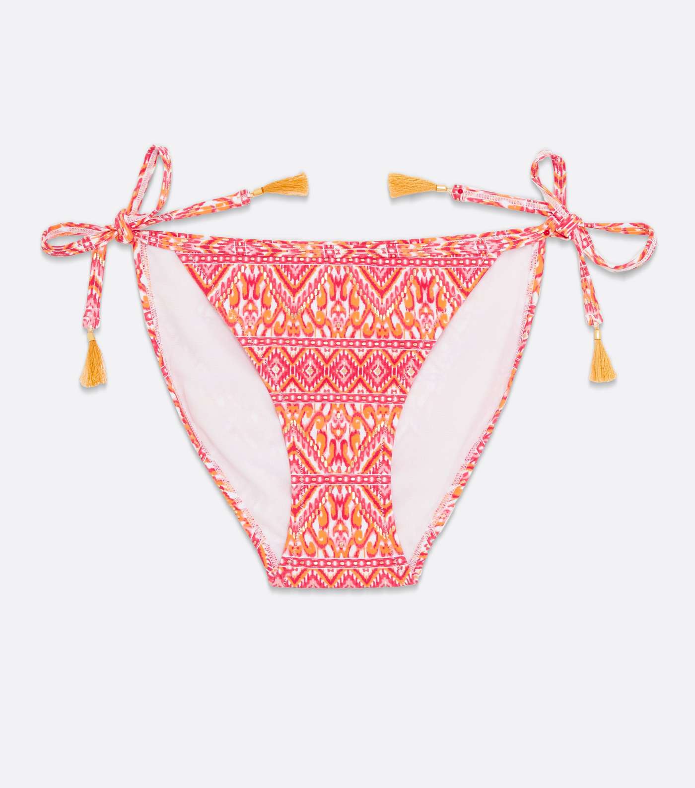 Pink Geometric Tassel Tie Side Bikini Bottoms Image 5