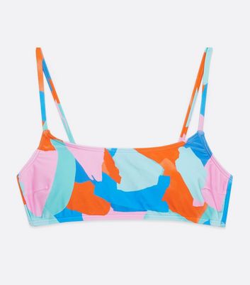 Multicolour Abstract Scoop Neck Crop Bikini Top New Look