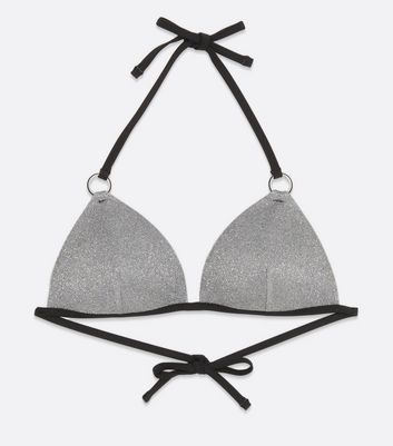 Click to view product details and reviews for Silver Glitter Ring Moulded Triangle Bikini Top New Look.