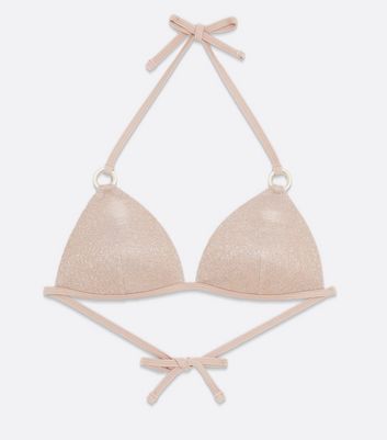 Rose Gold Glitter Ring Moulded Triangle Bikini Top New Look