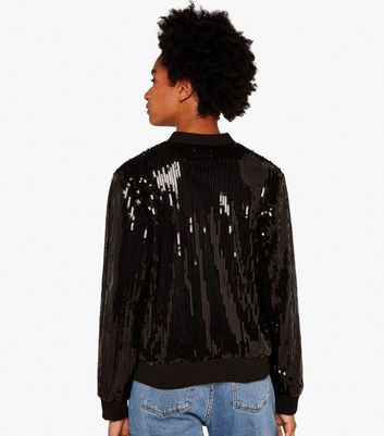 womens black sequin bomber jacket