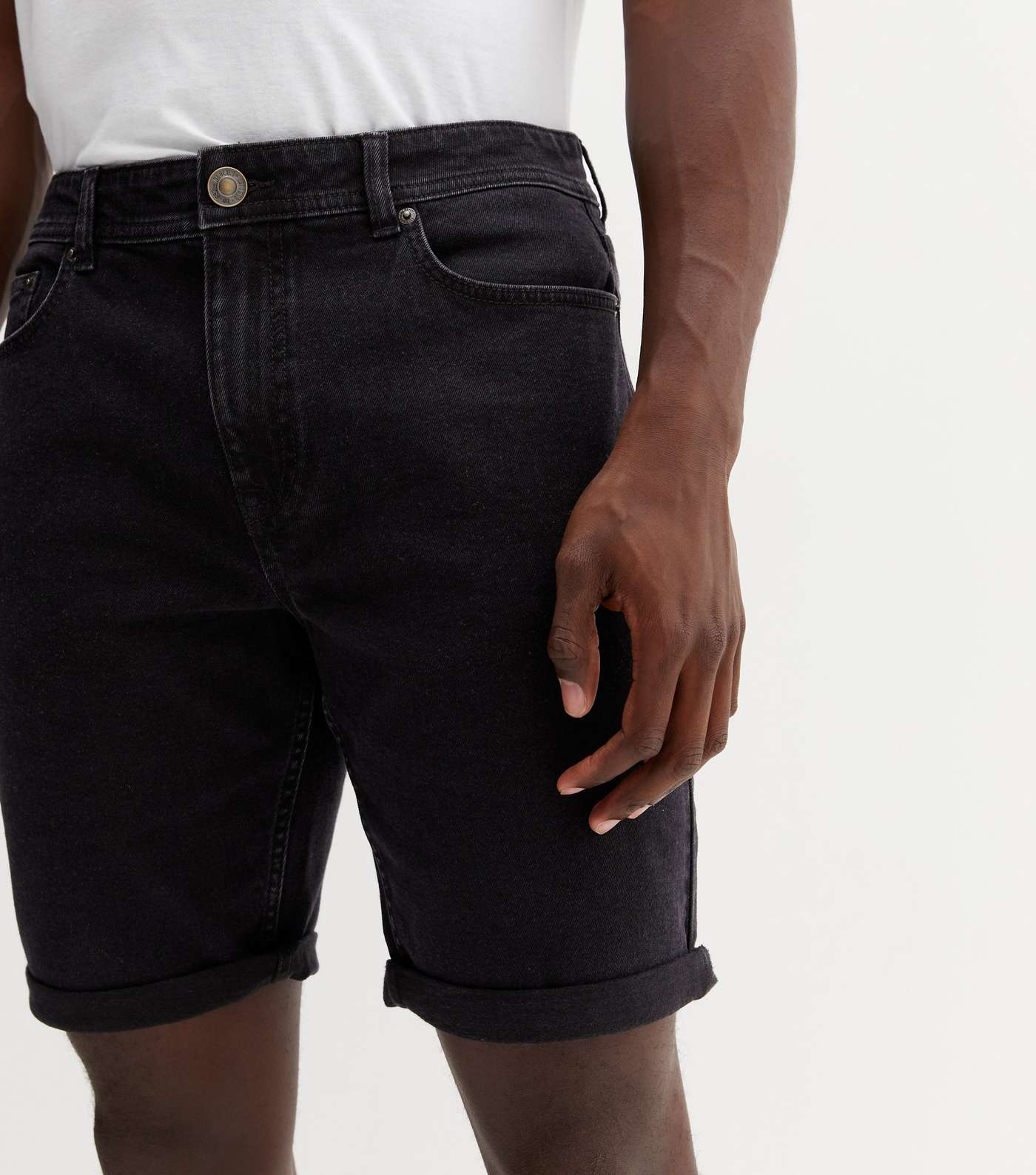 Black Denim Slim Fit Shorts Image 3