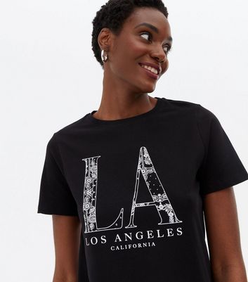 Black Paisley Los Angeles Logo T Shirt New Look