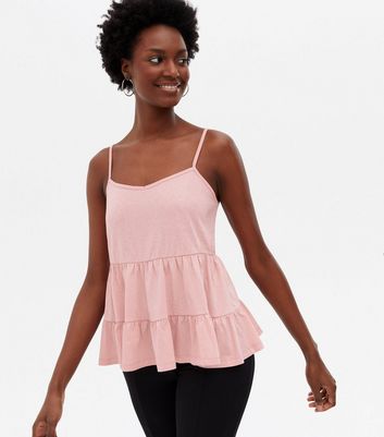 Pink Tiered Peplum Cami New Look