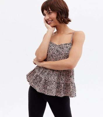 Brown Leopard Print Tiered Peplum Cami New Look