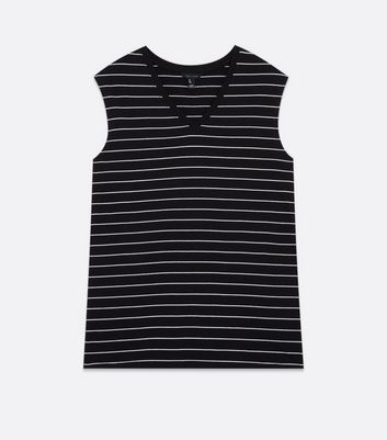 black and white striped sleeveless shirt