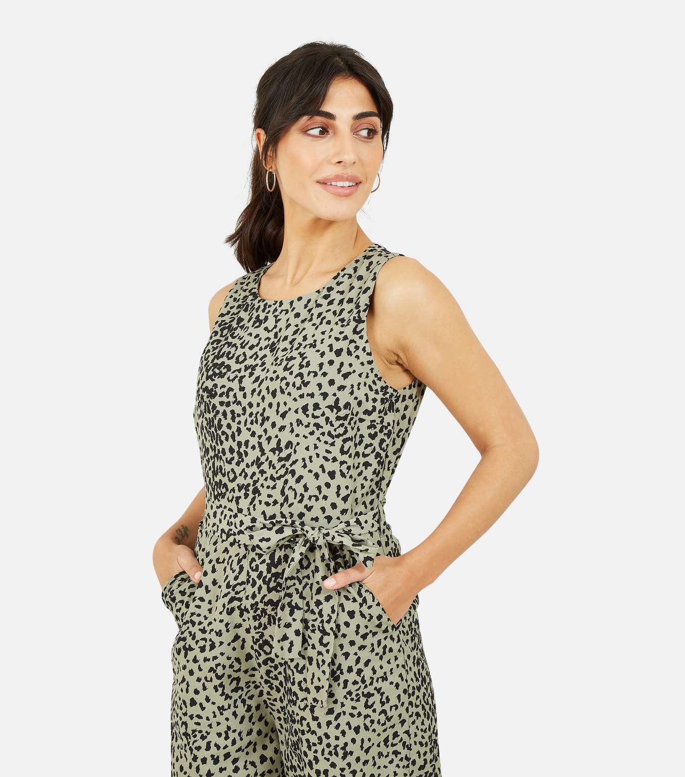 Mela Khaki Leopard Print Tie Crop Jumpsuit Image 3