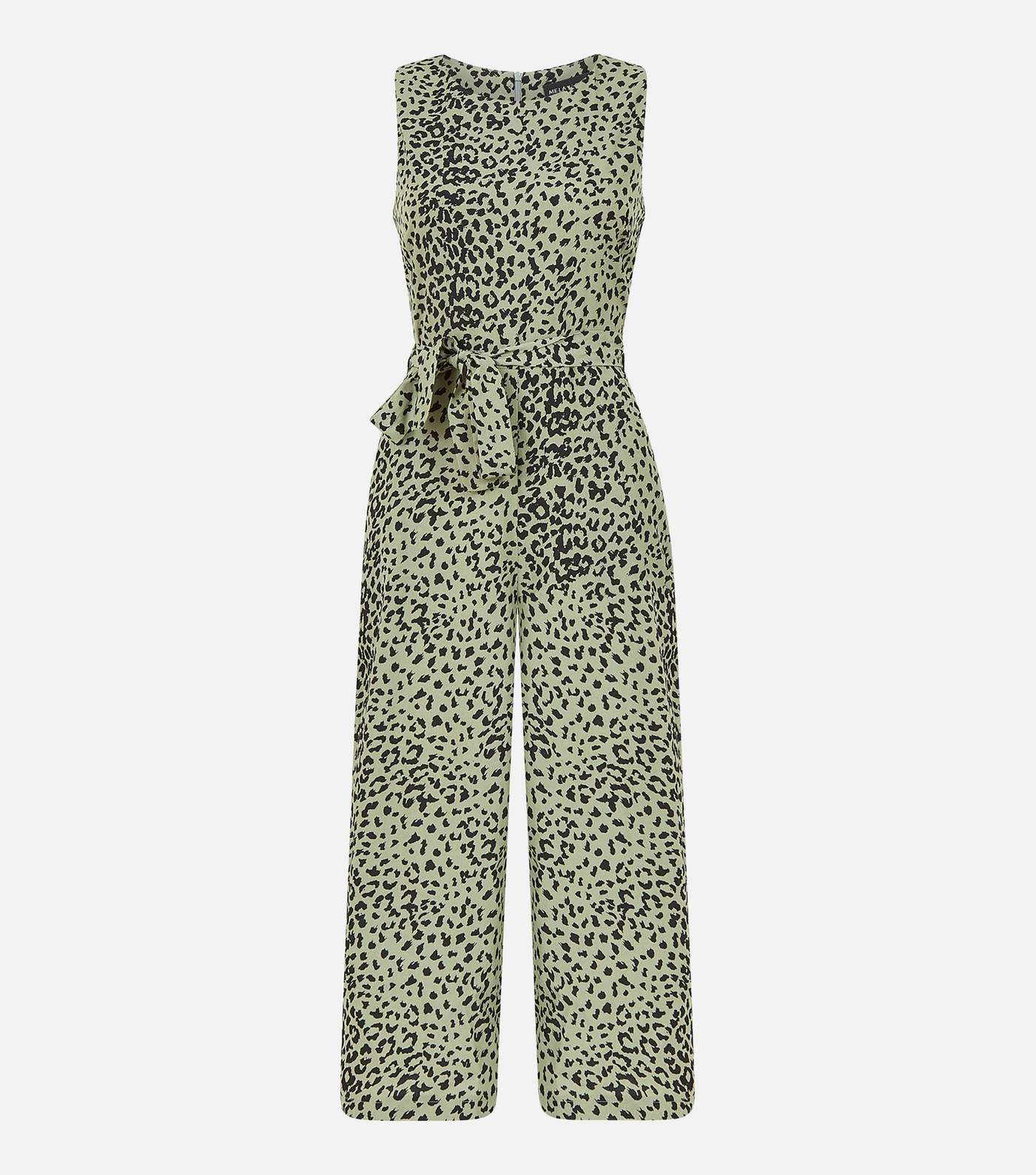 Mela Khaki Leopard Print Tie Crop Jumpsuit Image 5