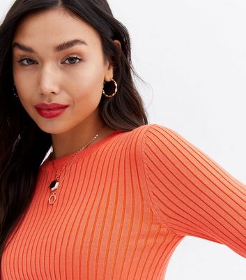 Coral Ribbed Crew Neck Crop Jumper New Look