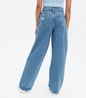 Girls Blue Ripped Butterfly High Waist 