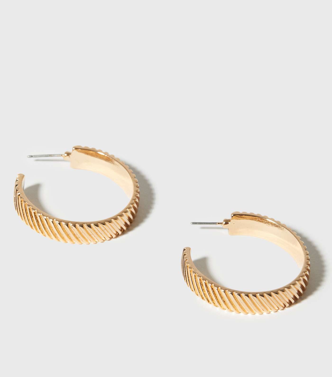 Gold Ribbed Hoop Earrings Image 2