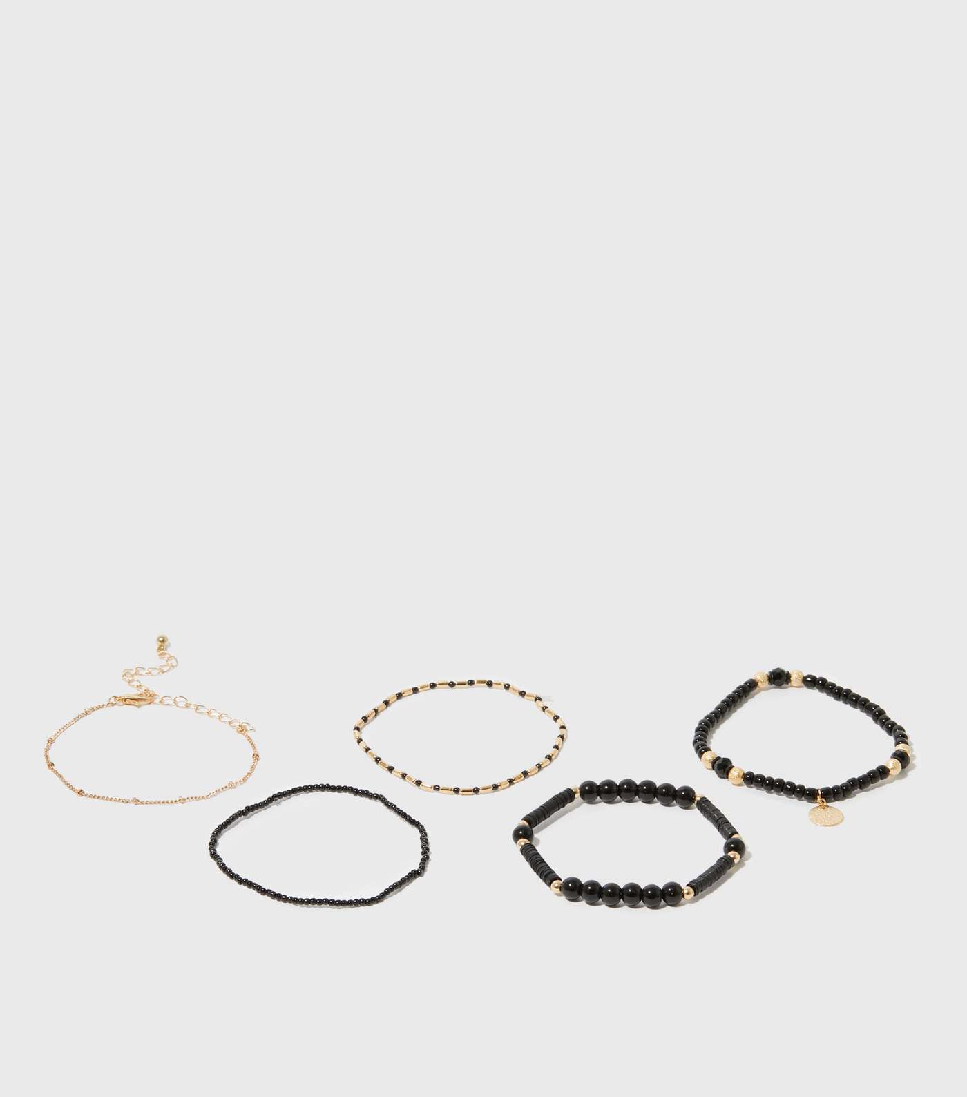 5 Pack Black Beaded Bracelets